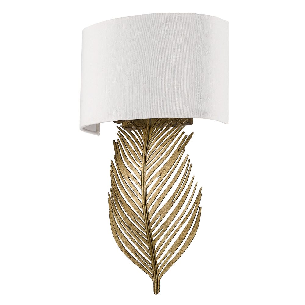 Golden Lighting 6930-WSC VFG-IL Cay 2 Light Wall Sconce in Vintage Fired Gold with Ivory Linen Shade